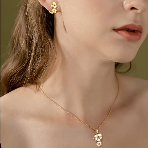 EleQueen 14K Gold Plated Cubic Zirconia Enamel Flower Pendant Necklace Hoop Earrings Jewelry Set for Women Girl Birthday2