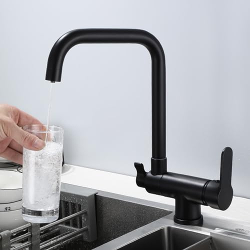 3-Wege-Küchenarmatur Schwenkbarer Wasserhahn mit Filtration Unterfenster Design Schwarz Pull-Down-Mischer für Spüle Trinkwasserfilter Moderne Küche Upgrade