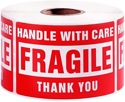 yafu 3 x 2 Inch Handle with Care Fragile Stickers for Shipping Moving Glass 500 Permanent Adhesive Fragile Labels (1 Roll, 500 Labels)