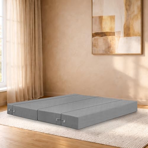 Image of Three-Seater Sofa Cum Bed Foldable Sofa Cum Bed Washable & Zipper |Jute Finish Fabric - Grey | 5' X 6' Feet