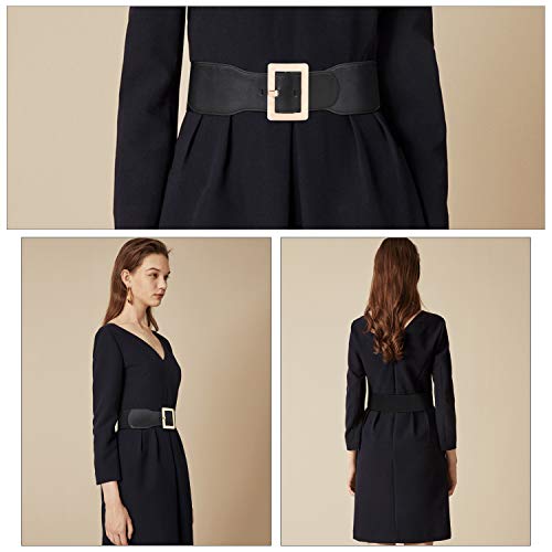 JASGOOD Women Dress Waist Belt Stretchy Elastic Vintage Belts for Dress Santa Belt with Metal Buckle4