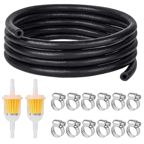 Furuising 3 Metros Manguera de Gasolina 8mm, Mangueras de Combustible, Tubo Gasolina, Línea de Gas Combustible con 12 Abrazaderas Manguera, 2 Filtros Combustible para Motocicletas, Tractores, Scooters