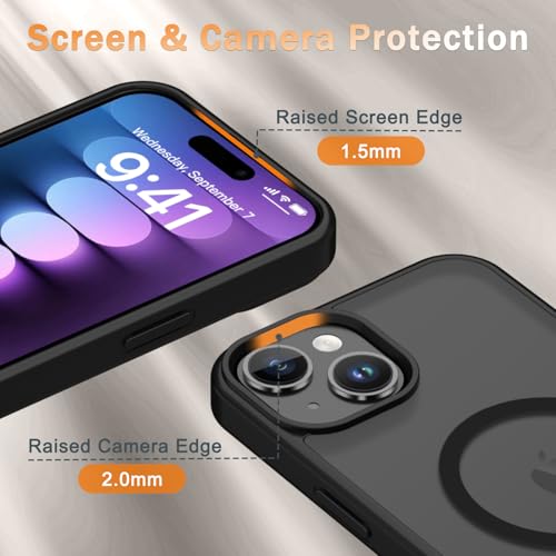 Image of YENAPOON for iPhone 15 Plus Case, iPhone 14 Plus Case, Matte Magnetic Phone Cover with 1 Screen Protector [Support for MagSafe] [Shockproof Military Grade Protection] Translucent Frosted Back, Black