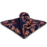 SHLAX&WING Paisley Navy Blue Orange Yellow Handkerchief Mens Ties Silk