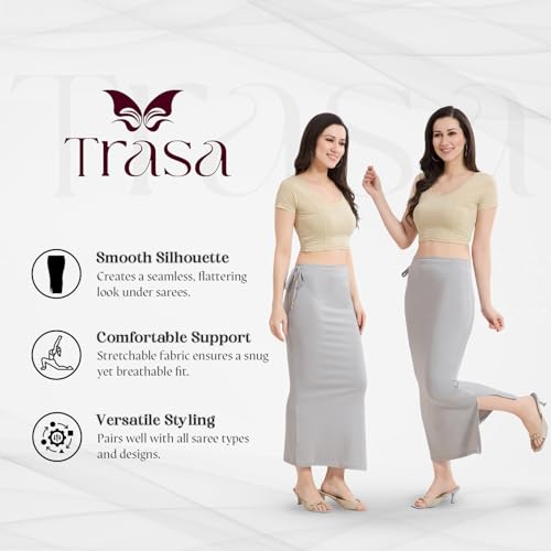 Image of TRASA Womens Saree Shapewear Petticoat, Cotton Lycra Petticoat, Skirts for Women, Shape Wear Dress for Saree