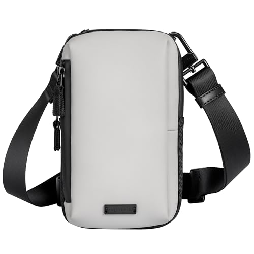 Bag Factor Cell Phone Crossbody Sling Bag EDC – RFID Small Shoulder Bag with Urban Tech Aesthetic (Grey-Black/Microfiber Leather)