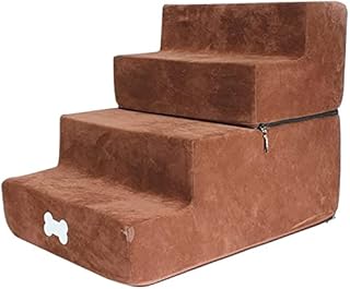 ZHANGWENENTE Stairs for Dogs,Ladder,Pet Stairs for Small Dogs,Soft Fleece Fabric Cover with Zipper Design,Doggie Stairs for Small Dogs or High Beds (Color : Coffee Color, Size : 38x52x40cm)