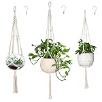 MIPON 3 Pack Macrame Plant Hanger Indoor Hanging Planter for Plants Holder with 3 Hooks, Different Size for Boho Home Decor,Ivory(POTS NOT Included)