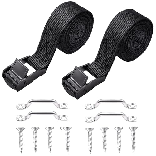 Ruibapa 2 Sets 1x 48(4 ft) Battery Tie Down Strap kit with Stainless Steel Cam Buckle Stainless Steel Bracket and SS Screws for Boats Luggage Belt Cars