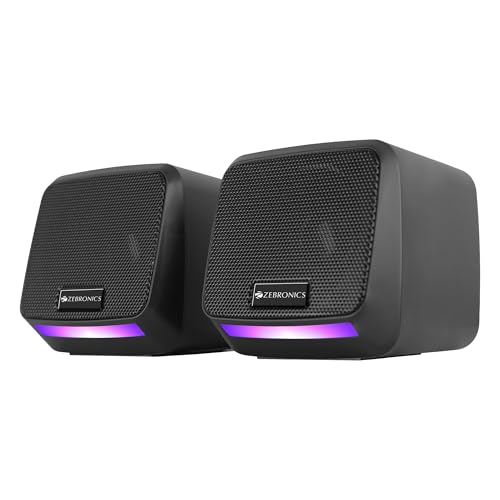 ZEBRONICS Igloo 1, 2.0 USB Computer Speakers, 8 Watts, Multicolor LED, USB Powered, AUX, Volume Control Pod for PC, Laptops, Desktop view 1