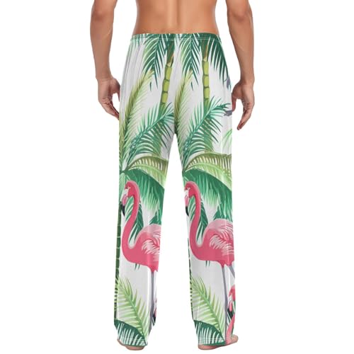 Men's Pajama Pants Flamingos Palm Trees Sleep Pajama Lounge Pant with Pockets, Elastic Waistband2