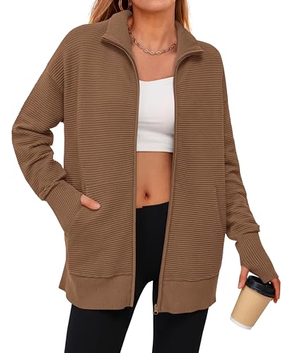 Image of PRETTYGARDEN Womens Long Sleeve Zip Up Ribbed Cardigan Sweaters