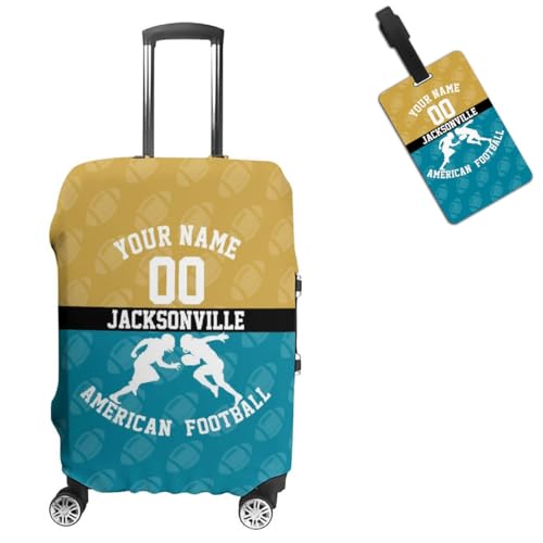 Custom Jacksonville Style Suitcase Cover Personalized Name And Number Football Style Travel Luggage Cover,Washable Scratch Resistant Decorative Luggage Protector (For 18-32 Inch Luggage)