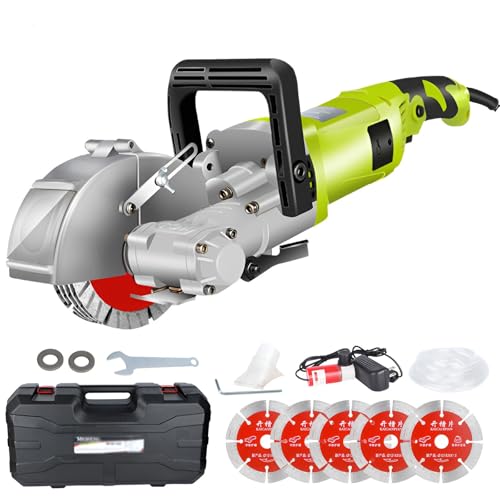 Electric Wall Chaser, 7500r/min Wall Groove Cutting Machine, with 5 Blades, 0-37mm Adjustable Cutting Depth, 33mm Maximum Slot Cutting Width, for Brick Marble and Floor green 1 Electric Wall Chaser, 7500r/min Wall Groove Cutting Machine, with 5 Blades, 0-37mm Adjustable Cutting Depth, 33mm Maximum Slot Cutting Width, for Brick Marble and Floor green