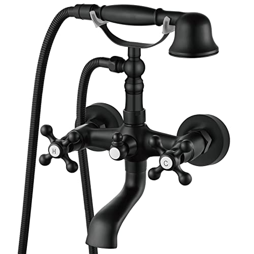 Aolemi Matte Black Wall Mount Bathtub Faucet with Hand Shower Sprayer Bathroom Tub Faucet Double...