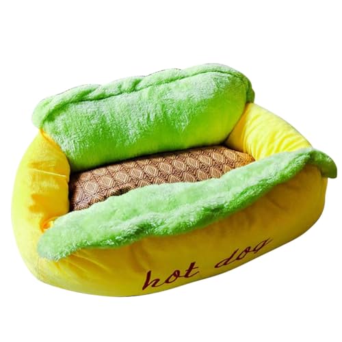 Hundebett, mittelgroß, in Form eines Hot-Dogs, waschbar, flauschig, Kissen mit Reißverschluss, rutschfest, Hundebett, für mittelgroße Hunde und Katzen