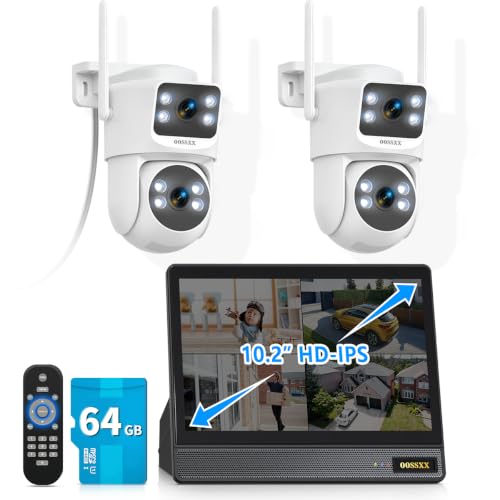 Image of (2026 New) 2K Wireless Security Camera System with 10 inch Monitor, Dual Lens PT Cameras, 64GB TF Card, 130 Wide Angle, Long Range WiFi +76%, PIR Detection, 2-Way Audio, No Monthly Fee