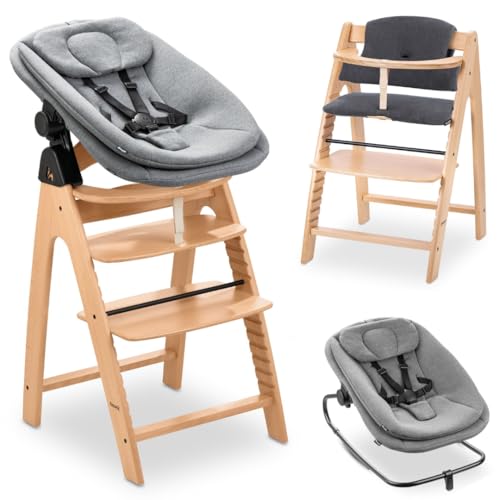 hauck Arketa Newborn Set de Trona de Madera de Haya Europea – Tronas Evolutivas Aptas desde el Nacimiento del Bebé con Accesorios - Hamaca para Recién Nacido y Cojín Incluido - Haya