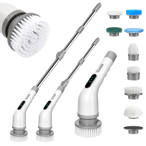 Elektrische Reinigungsbürste, 9 in 1 Electric Cleaning Brush mit Verstellbarem Griff 3 Geschwindigkeiten, IPX7 wasserdichte Putzbürste Elektrisch, Electric Spin Scrubber für Bad Küche Auto Fliesen