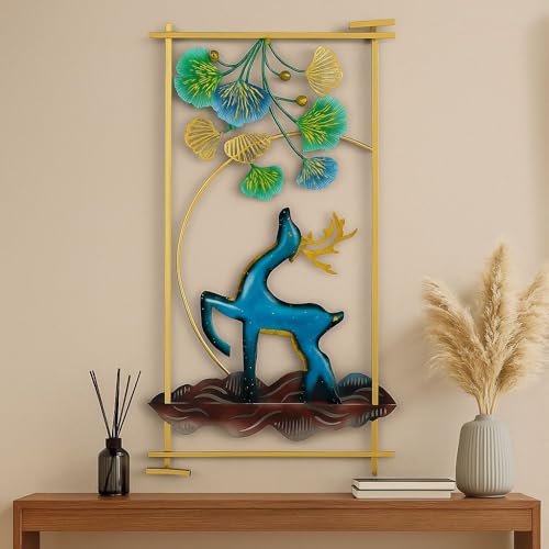 Image of PEDEX - Metal Deer Leaf Wall Art Handcrafted Multicolor Wall Hanging Decor for Living Room, Bedroom, Office, Hotel - Modern Home Decoration Frame (Each Size 22x42 inch)