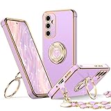 XYZ for Galaxy A54 5G Case with Stand, for Samsung Galaxy A54 5G Case with Double Ring, Women Girls Bling Luxury Protective Phone Case Heart for Samsung A54 5G, Purple