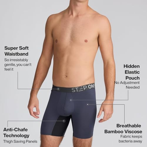 STEP ONE Mens Boxer Briefs, 1 Pair – Viscose from Bamboo Anti-Chafing Underwear for Men, Comfortable Moisture-Wicking Boxers with 3D Pouch Gray and Black XL3