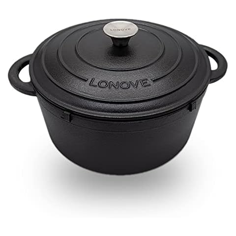 Cast Iron Round Casserole Dishes with Lids Oven Proof - Dutch Oven Cast Iron Capacity 6.7 Liter Size 28cm (Black) Cover