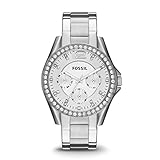 Lieferumfang: Riley Frauen-Uhr modern von Fossil, silber / Armbanduhr analog aus Edelstahl mit Quarz-Uhrwerk in bunter Sammlerdose inkl. Echtheits-Zertifikat & Garantieschein