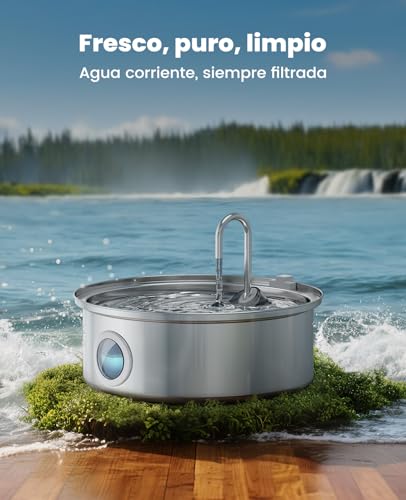 oneisall 7L Fuente para Perros, Fuente de Acero Inoxidable con Gran Ventana de visualización, con luz LED, Bomba Ultra silenciosa con protección contra sobrecarga, filtración de 5 Capas - imagen 4