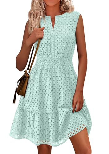 PRETTYGARDEN Women's Summer Dresses 2026 Sleeveless V Neck Eyelet Hollow