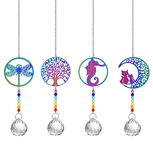 Pack of 4 Window Hanging Crystal Suncatcher Chakra Beads Prisms Ball Chandelier Christams Pendant Curtain Wedding Decoration Gift