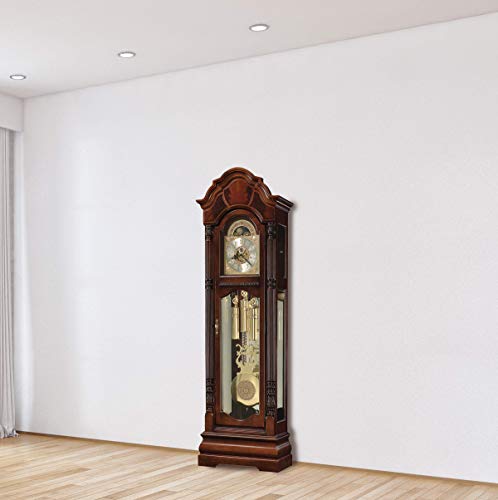 Howard Miller Winterhalder II Floor Clock, Wood Finish Decor with Illuminated Case - Analog Display Triple-Chime Movement Cable Driven, Moon Arch Vertical Home Decor for Bedroom & Living Room