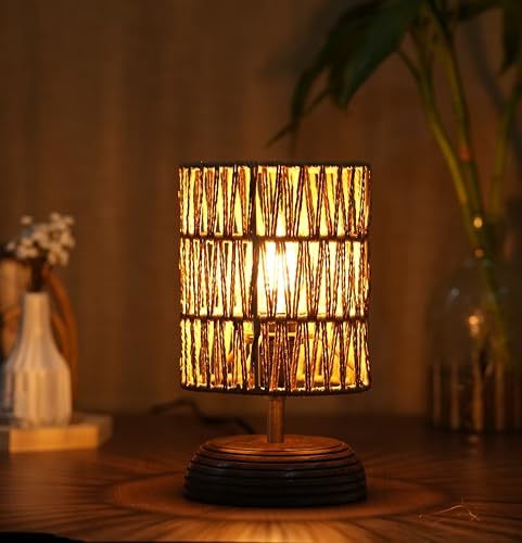 Ikari Homes Boho Zig Zag Raffia Table Lamp I Table Lamp for Bedro...