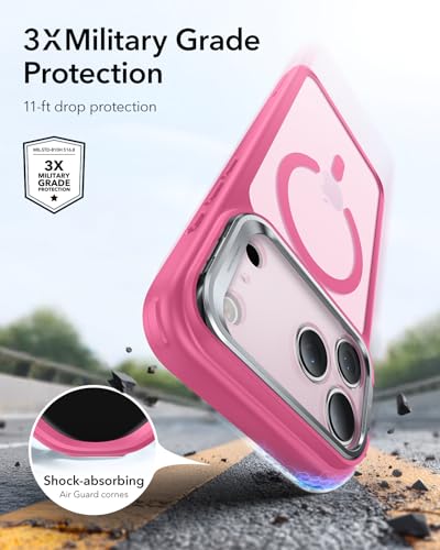 Image of ESR for iPhone 17 Pro Max Case with Stash Stand, Camera Control Cover Compatible with MagSafe, Military-Grade Drop Protection Magnetic Phone Case, Scratch-Resistant Back Cover,Frosted Pink