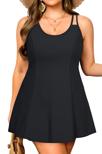 Women Plus Size Swim Dress - Two Piece Tankini Swimsuit 2025 Bathing Suit with Shorts Black 22W
