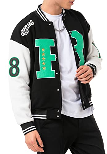 Stylische Collegejacke im Retro-Look Sportliche Varsity-Jacke für Freizeit und Streetwear Schwarz - Ecru M