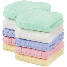 AIDEA Baby Washcloths and Burp Cloths, Absorbent Cotton Muslin Baby Towels, Large Soft Breathable Newborn Essentials for Boys and Girls, Newborn Essentials, 10 Pack, 10"x10"