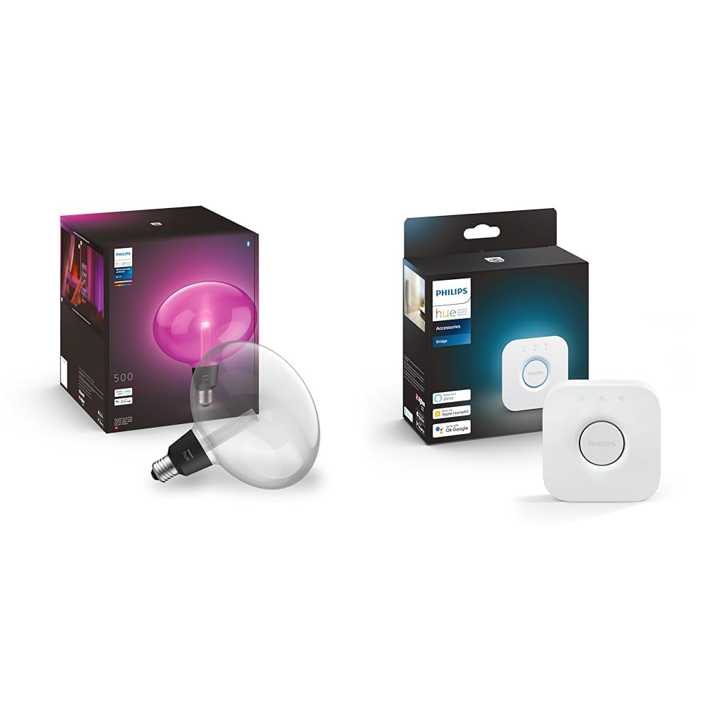 Philips Hue White and Color Ambiance, ampoule déco Ellipse E27, compatible Bluetooth & Bridge 2.0 : Hub Central de Contrôle d'Éclairage Intelligent, fonctionne avec Alexa