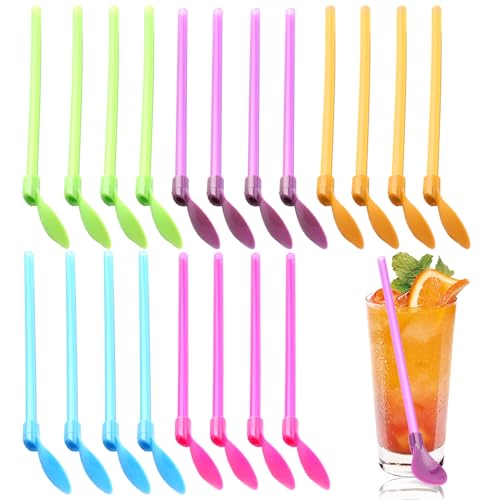 20 Pcs Paille pour Granité avec Cuillère - Paille Reutilisable pour Granité, Paille Granité 2 en 1 Cuillère pour Smoothies, Milkshakes, Cocktails et Café Glacé