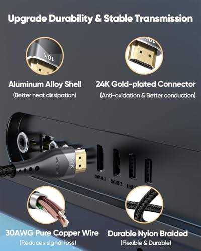 Image of Long HDMI Cable 15 FT 2-Pack 10K 8K , 48Gbps Ultra High Speed HDMI 2.1 Cable Braided Cord 8K@60Hz, 4K@120Hz eARC, DTS:X, HDR10+, HDCP 2.2 /2.3, Compatible for HDTV /Monitor /PC /Projector /Laptop /PS5 /Xbox
