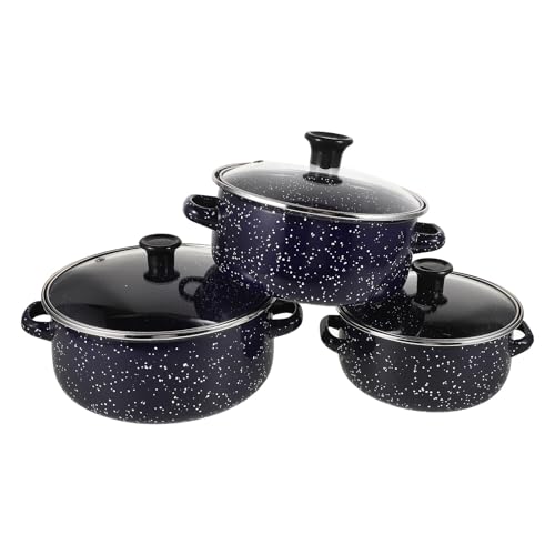 TOVINANNA Juego de Ollas Esmaltadas Pequeñas con Doble Asa y Fondo Plano Batería de Cocina Portátil en Azul Adecuado para Sopa Fideos Instantáneos y Cocina Diaria