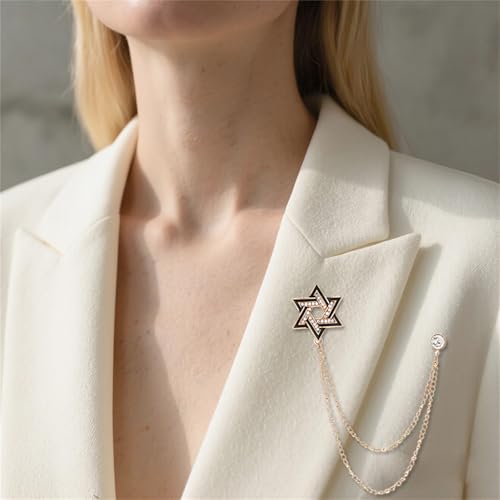 Image of 2PCS Crystal Hanging Chain Brooch Suit Pin for Men Women Vintage Crown Cross Star Diamond Broochs Gold and Silver Wedding Brooch for Clothes Dress Hats Bags Accessory