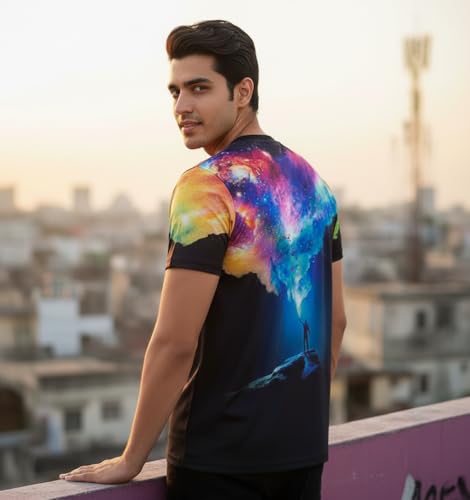Image of Vibrant Nebula Cosmic All-Over Print T-Shirt | Explorer Under Galaxy Art Tee