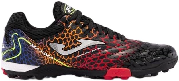 Joma Soccer Boots Turf, 6.5-12 US - Professional Cleats - Microfiber Upper, Chrome Sole, Heel Reinforcement - Máxima Black/Red
