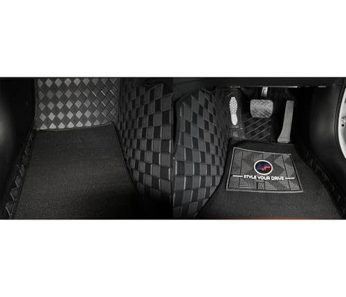 Image of Autofurnish Luxury 9D Car Mat Full Set for Mahindra XEV 9e 2025 || Luxury Leather Dual-Stitch Full Set 9D Car Floor Mat || 100% Waterproof || Color : Black Black