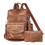 Dora & Liz Women's Leather Backpack Purse Fashion Travel Backpack Designer Convertible Shoulder Bag Work Handbag with Wristlet (Brown)