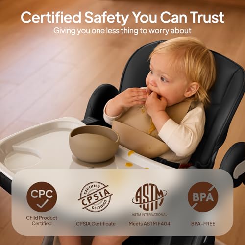 Image of Tinyiota 4 in 1 High Chair for Babies and Toddlers with Wheels, 8-Height Adjustable & 3-Position Recline, Easy Clean, Dishwasher Removable Tray, Foldable HighChair for Infant, Meets ASTM Safety, Black