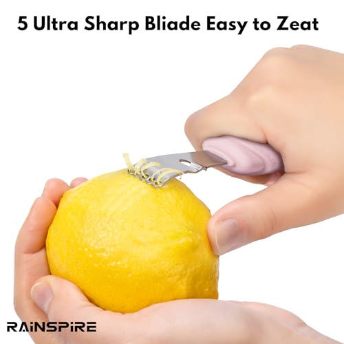 Image of Rainspire Lemon Zester Tool with Channel Knife, Stainless Steel Citrus Zester Tool, Lemon Peeler, Zesters for Kitchen, Ultra Sharp 2-in-1 Tool Easily Creates Citrus Zest, Pink