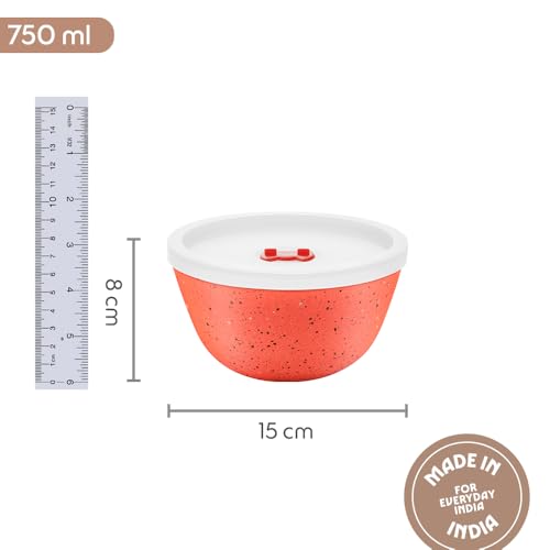 Image of Borosil 750ml Serving & Mixing Bowl with Lid | Made in India Borosilicate Glass Bowl for Kitchen & Dinning | Bowl for Mixing Dough, Salad, Batter | Microwave & Dishwasher Safe (Kube Pink)