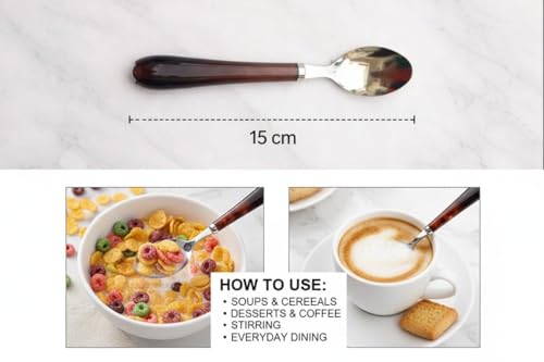 Image of Habib Spoon Set Stainless Steel with Shiny Colors Plastic Handle for Kitchen and Dining Table, Lunch and Dinner Pack of 6 Pcs (Chocolete Color)
